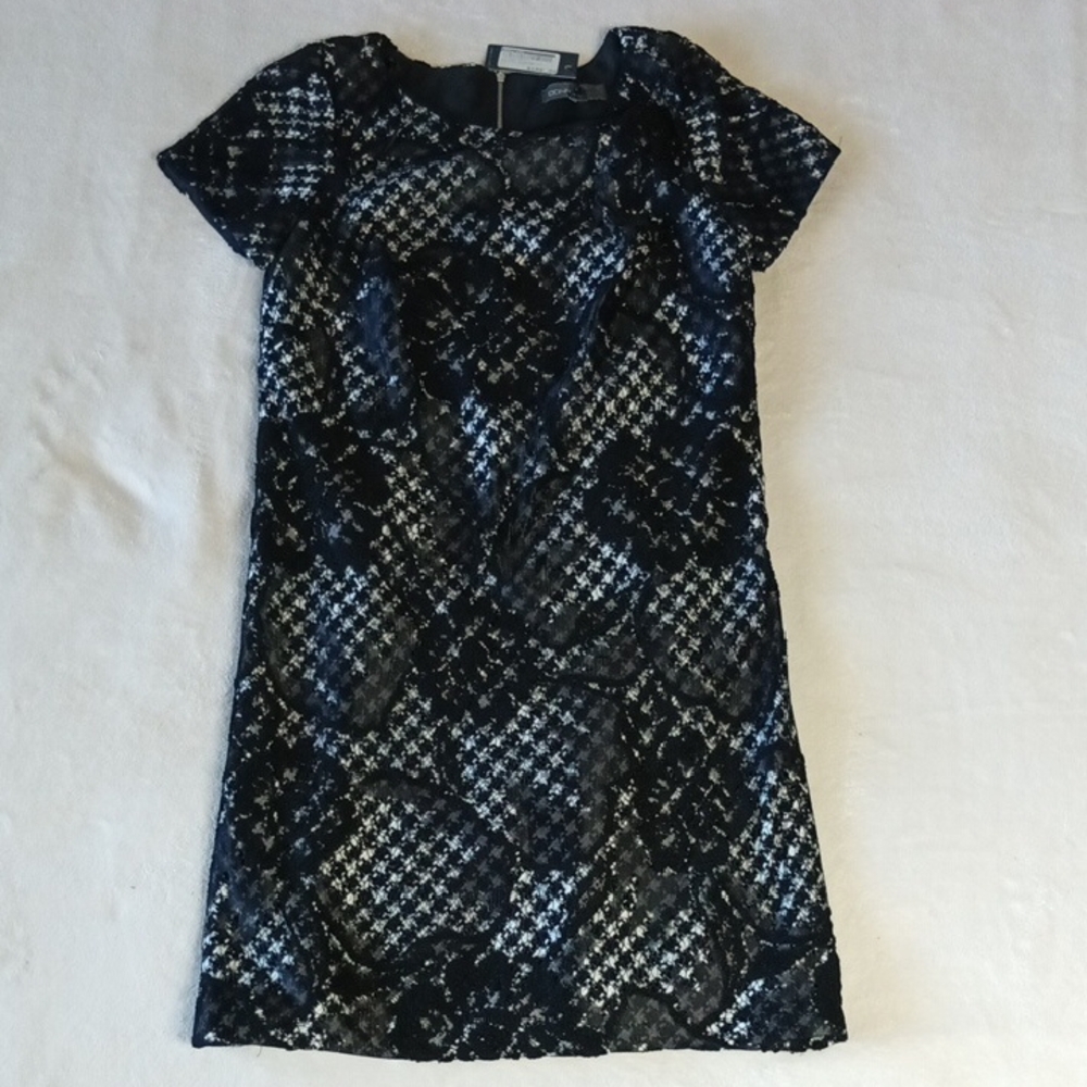 Donna Ricco Navy and Black Patterned Mini Dress. Size 12. NWT
